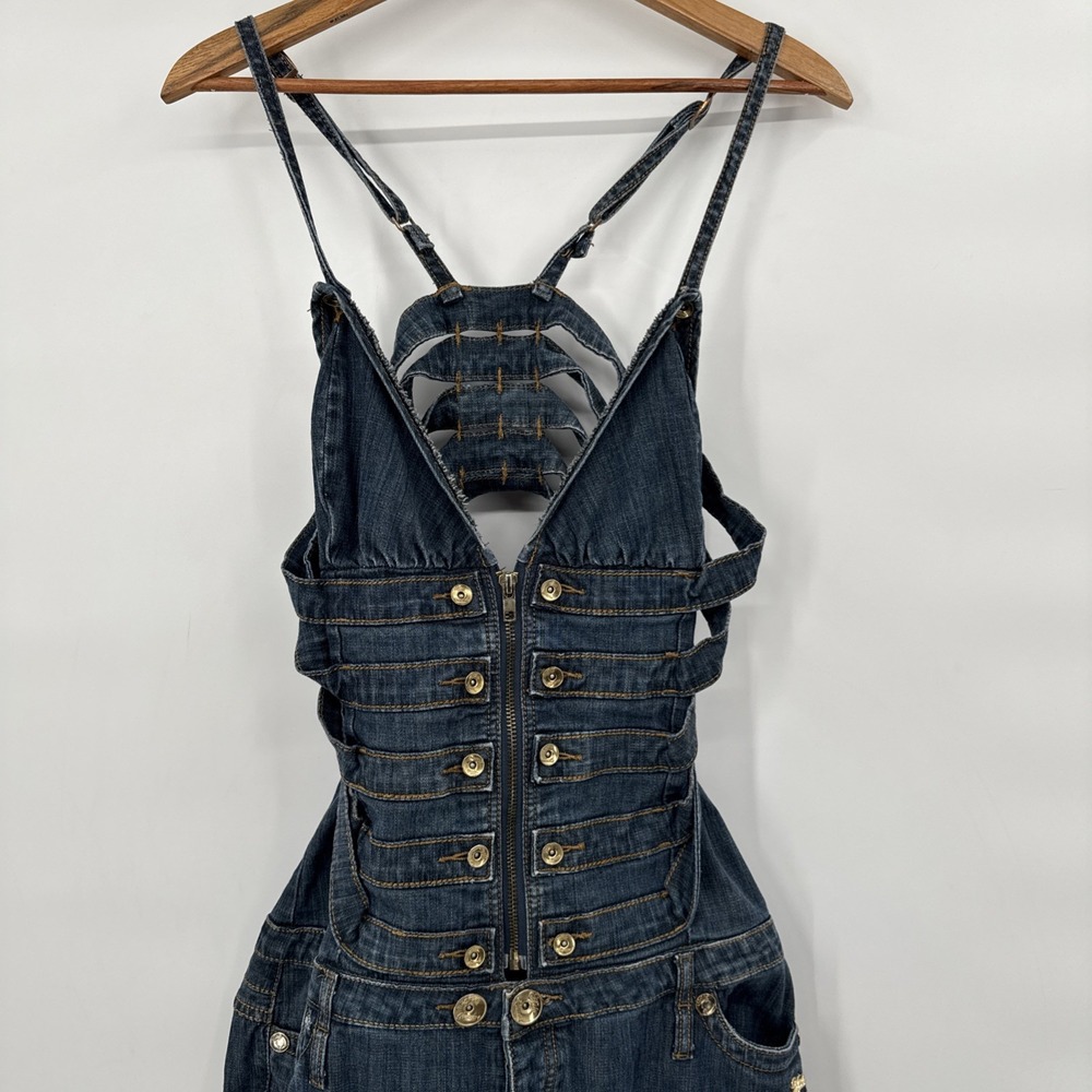 Apple Bottoms Denim Jumpsuit Womens Halter Strappy 13/14 Y2K VTG Hiphop - Picture 2 of 16